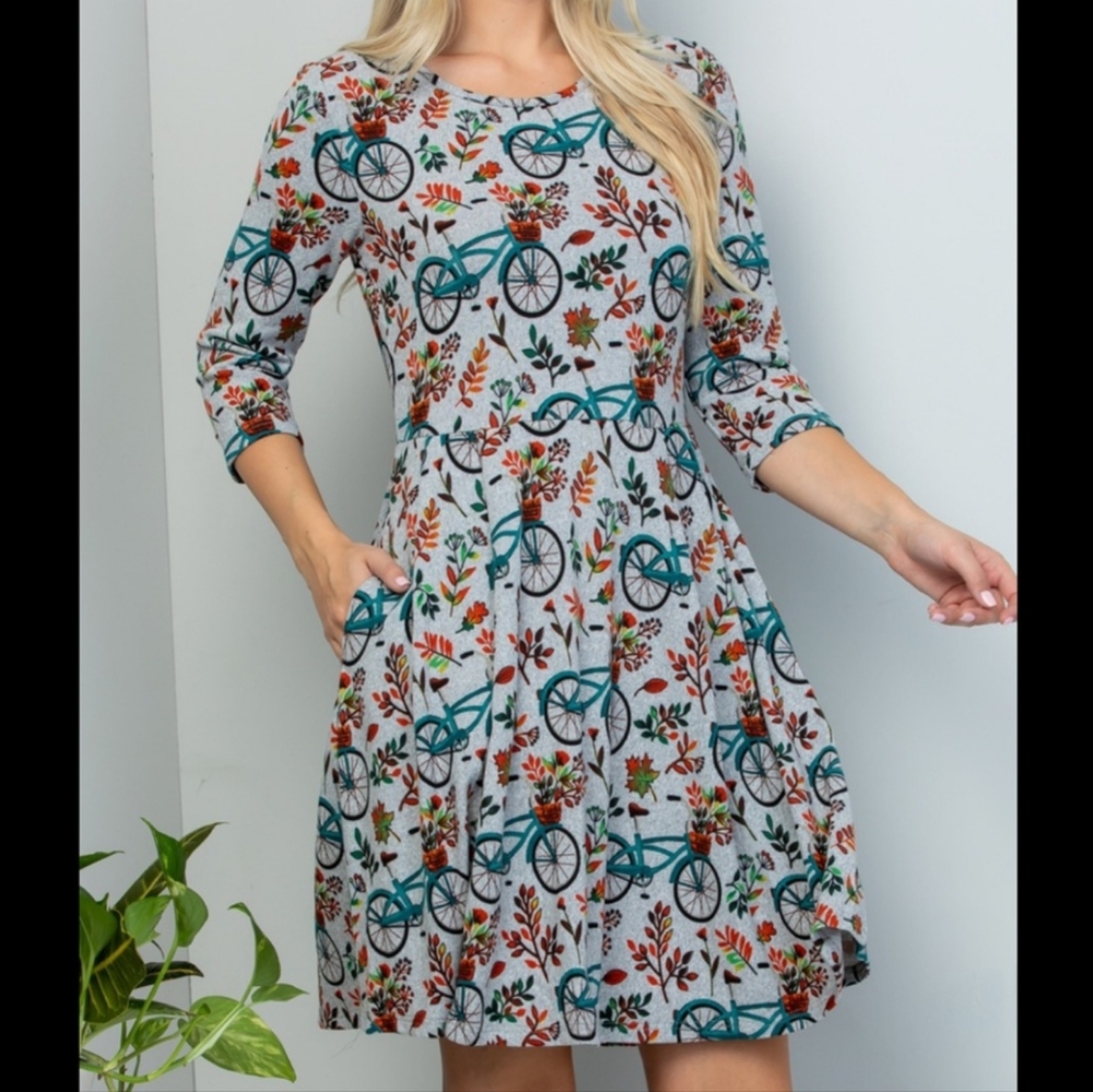 Floral Bicycle Print Dress